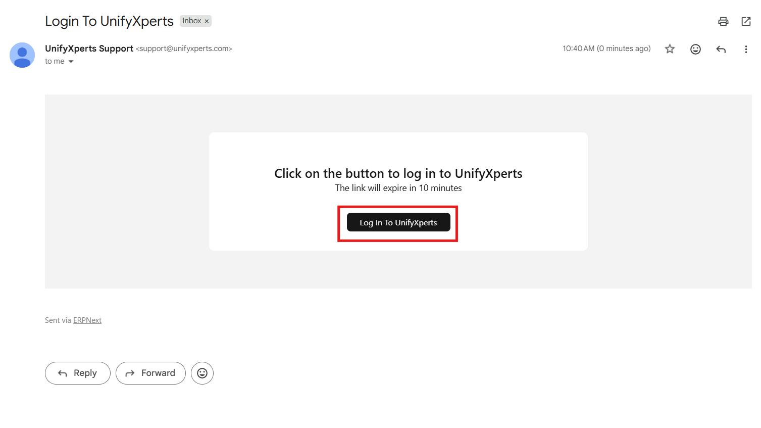 Login email with the Login To UnifyXperts button